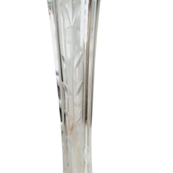 Vintage 1920's Bud Vase Etched Flowers in Clear Glass Footed 9.5" Belgium - Picture 8 of 12